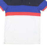 TOMMY HILFIGER Mens Blue Red & White Polo Shirt Short Sleeve M Cotton Blend