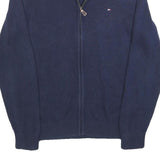 TOMMY HILFIGER Mens Blue Plain Full Zip Crew Neck Basic Knit M Cotton Jumper