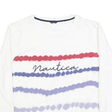 NAUTICA Womens White Crew Neck XL Sweatshirt Cotton Blend Casual Pullover