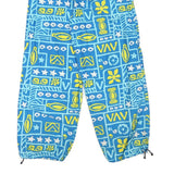 Mens Blue Cotton Blend Relaxed Drawstring Patterned Trousers W28 L26 Casual