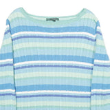 LAUREN RALPH LAUREN Womens Blue & Green Striped Pattern Cotton Cable Knit Jumper