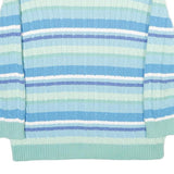 LAUREN RALPH LAUREN Womens Blue & Green Striped Pattern Cotton Cable Knit Jumper