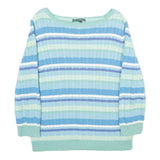LAUREN RALPH LAUREN Womens Blue & Green Striped Pattern Cotton Cable Knit Jumper