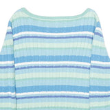 LAUREN RALPH LAUREN Womens Blue & Green Striped Pattern Cotton Cable Knit Jumper