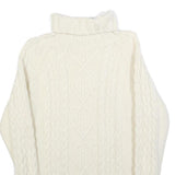 Womens White Plain Jumper Chunky Knit Roll Neck S Cable Knit Comfortable Warm