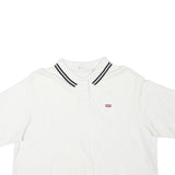 LEVI'S Womens White Cropped Polo Shirt L Cotton Blend Short Sleeve Striped