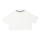 LEVI'S Womens White Cropped Polo Shirt L Cotton Blend Short Sleeve Striped