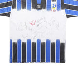 MARKA SPORT Mens Blue & Black & White Signed Graphic T-Shirt L Short Sleeve