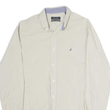 NAUTICA Mens Beige & Blue Check Shirt L Classic Fit Cotton Button-Down Collar