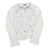 Womens White Textured Button Jacket UK 6 Polyester Blend Knit Classic Outerwear