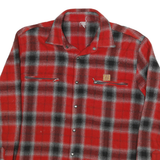 Mens Red & Black Checked Long Sleeve Shirt L Zipper Pockets Polyester Blend