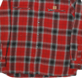 Mens Red & Black Checked Long Sleeve Shirt L Zipper Pockets Polyester Blend