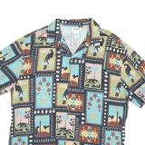 PULL & BEAR Mens Black Blue Green Printed Silk Shirt M Casual Relaxed Fit