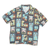 PULL & BEAR Mens Black Blue Green Printed Silk Shirt M Casual Relaxed Fit