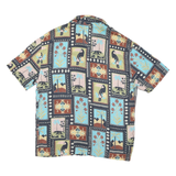 PULL & BEAR Mens Black Blue Green Printed Silk Shirt M Casual Relaxed Fit