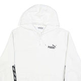 PUMA Mens White Hoodie M Cotton Blend Pullover Drawstring Logo Tape Detail