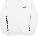 PUMA Mens White Hoodie M Cotton Blend Pullover Drawstring Logo Tape Detail