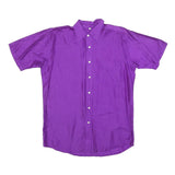 Mens Purple Plain Short Sleeve Shirt M Casual Lightweight Button Up