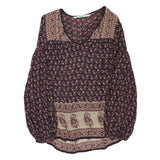 ZARA Womens Blue & Beige Printed Top Long Sleeve V-Neck XS Stylish Pattern