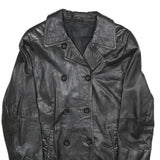 PER ME Womens Black Leather Button Jacket UK 12 Classic Plain Trendy Outerwear
