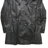 PER ME Womens Black Leather Button Jacket UK 12 Classic Plain Trendy Outerwear
