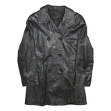 PER ME Womens Black Leather Button Jacket UK 12 Classic Plain Trendy Outerwear