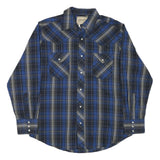 WRANGLER Mens Blue & Black Check Shirt L Western Style Long Sleeve Cotton Blend