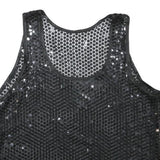 Womens Black Sequin Mesh Vest Sleeveless Round Neck XS Party Top Evening