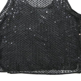 Womens Black Sequin Mesh Vest Sleeveless Round Neck XS Party Top Evening