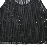Womens Black Sequin Mesh Vest Sleeveless Round Neck XS Party Top Evening