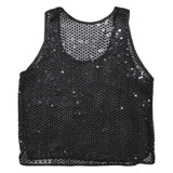 Womens Black Sequin Mesh Vest Sleeveless Round Neck XS Party Top Evening