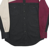 WRANGLER Mens Black & Burgundy & Beige Colourblocked Shirt M Long Sleeve Cotton