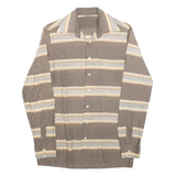 Mens Brown & Cream Striped Cotton Blend Shirt M Long Sleeve Button Closure