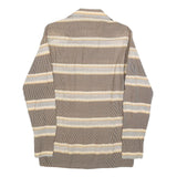 Mens Brown & Cream Striped Cotton Blend Shirt M Long Sleeve Button Closure