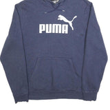 PUMA Mens Blue Hoodie L Cotton Blend Pullover Logo Print Casual