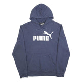 PUMA Mens Blue Hoodie L Cotton Blend Pullover Logo Print Casual