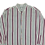 NATURAL ISSUE Mens White & Burgundy Striped Cotton Shirt L Button-Down Collar