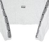 ADIDAS Womens Grey Sweatshirt 1/4 Zip Crop Top UK 8 Sportswear Logo Tape
