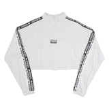 ADIDAS Womens Grey Sweatshirt 1/4 Zip Crop Top UK 8 Sportswear Logo Tape