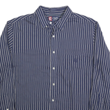 CHAPS Mens Blue & White Striped Shirt XL Cotton Blend Long Sleeve Button Down