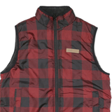BUFFALO Mens Red & Black Checked Sleeveless Puffer Jacket S Polyester Blend Zip