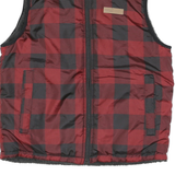 BUFFALO Mens Red & Black Checked Sleeveless Puffer Jacket S Polyester Blend Zip