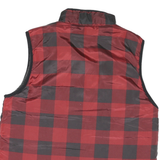 BUFFALO Mens Red & Black Checked Sleeveless Puffer Jacket S Polyester Blend Zip