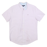 TOMMY HILFIGER Mens Pink & White Striped Casual Shirt M Button Down Cotton Blend