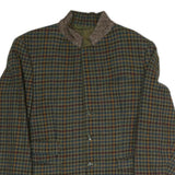 Mens Brown Green Check Button Jacket L Polyester Blend Classic Outerwear