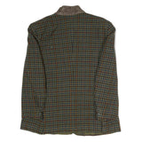Mens Brown Green Check Button Jacket L Polyester Blend Classic Outerwear