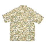 CARIBBEAN Mens Green & Beige Floral Silk Shirt M Summer Vacation Style