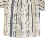 Mens Beige & Grey Abstract Pattern Shirt L Casual Summer Short Sleeve Button