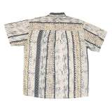 Mens Beige & Grey Abstract Pattern Shirt L Casual Summer Short Sleeve Button