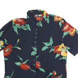 Womens Navy Blue & Red Floral Printed Shirt Short Sleeve Collared M Polyester